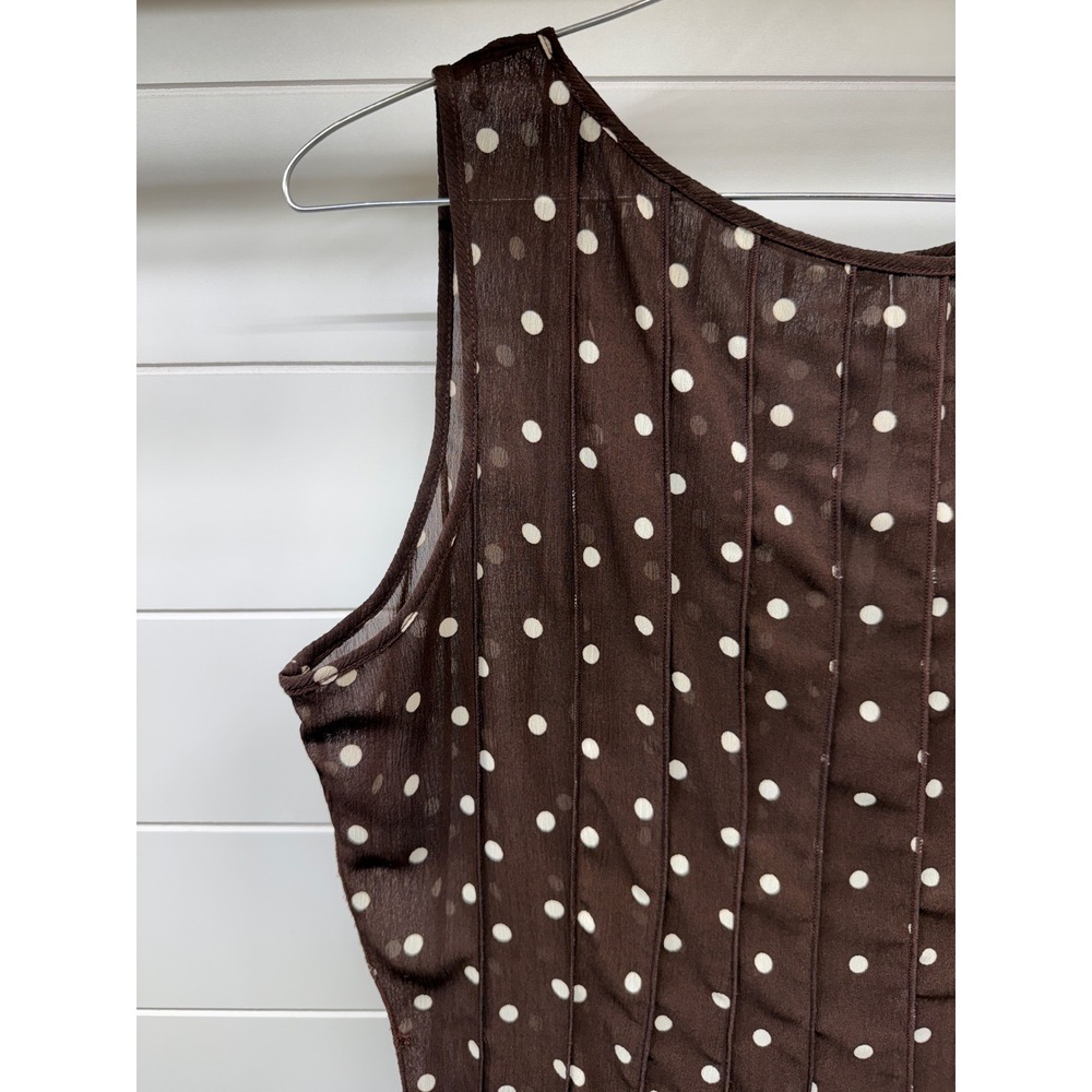 Sandra Darren‎ Brown Polka Dot Pintuck Ruffle Hem Sleeveless Dress 12P Petite - Picture 2 of 7